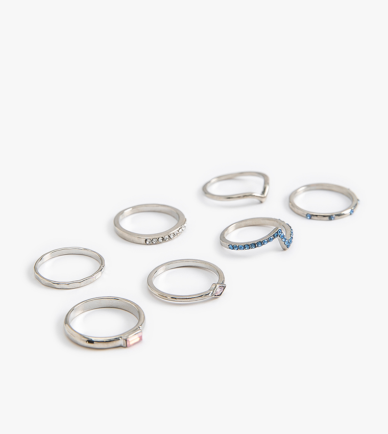 Pack of 7 Silver-Toned Rings