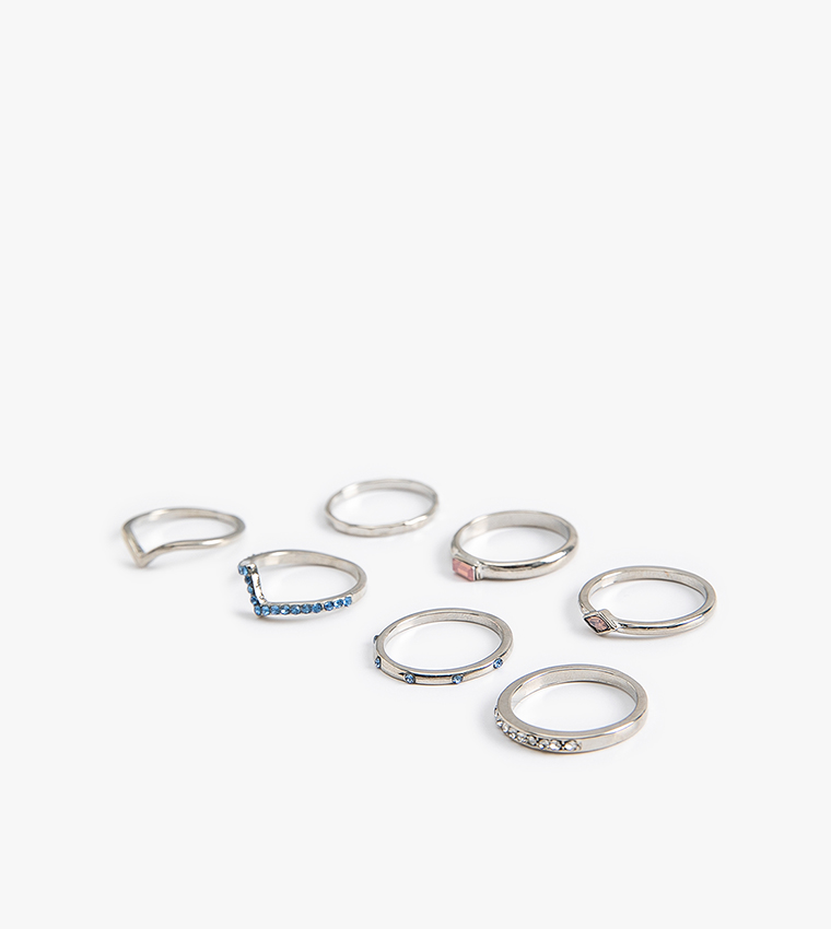 Pack of 7 Silver-Toned Rings