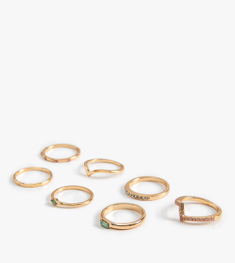 Pack of 7 Gold-Toned Rings