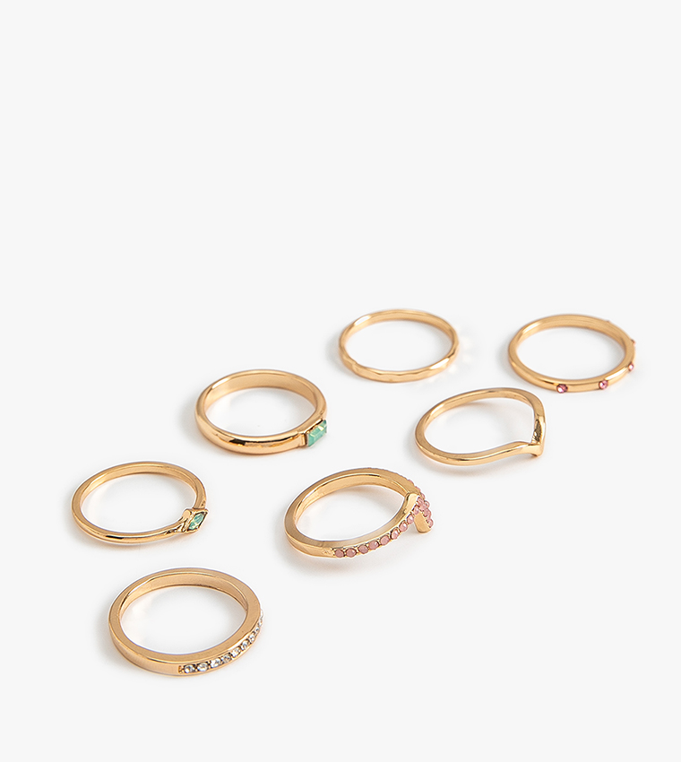 Pack of 7 Gold-Toned Rings