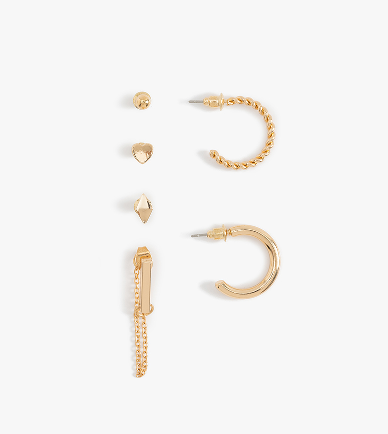 Pack of 6 Gold-Toned Stud and Hoop Earrings