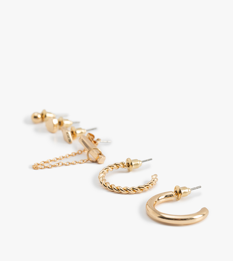 Pack of 6 Gold-Toned Stud and Hoop Earrings