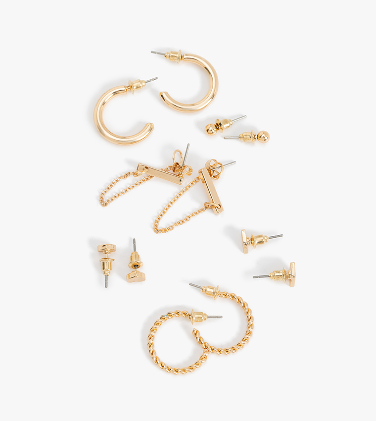 Pack of 6 Gold-Toned Stud and Hoop Earrings