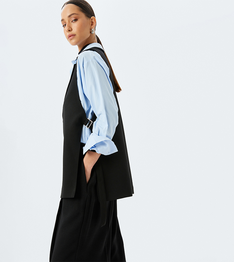 Solid Button-Closure Longline Vest