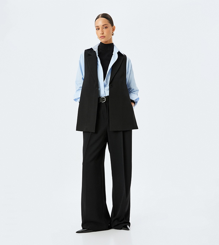 Solid Button-Closure Longline Vest