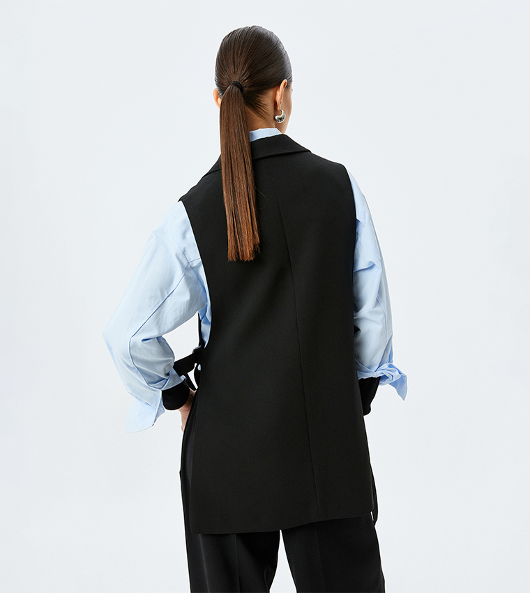 Solid Button-Closure Longline Vest