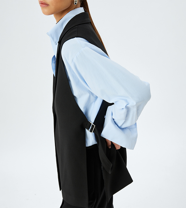 Solid Button-Closure Longline Vest