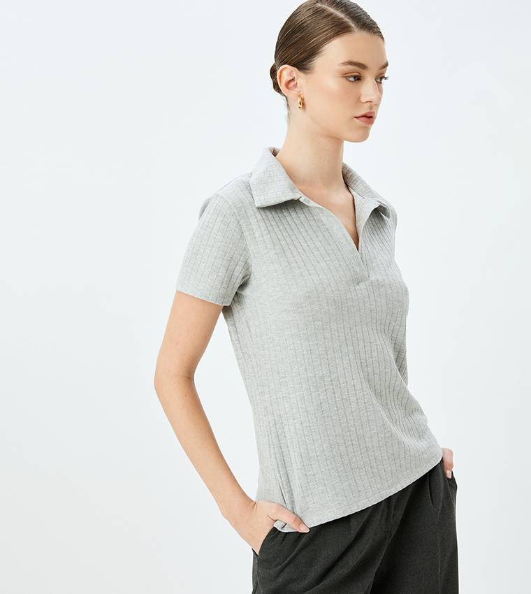 Ribbed Short Sleeves Polo T-Shirt