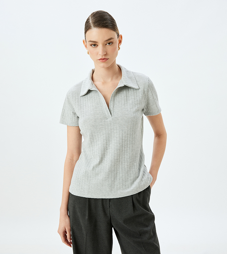 Ribbed Short Sleeves Polo T-Shirt