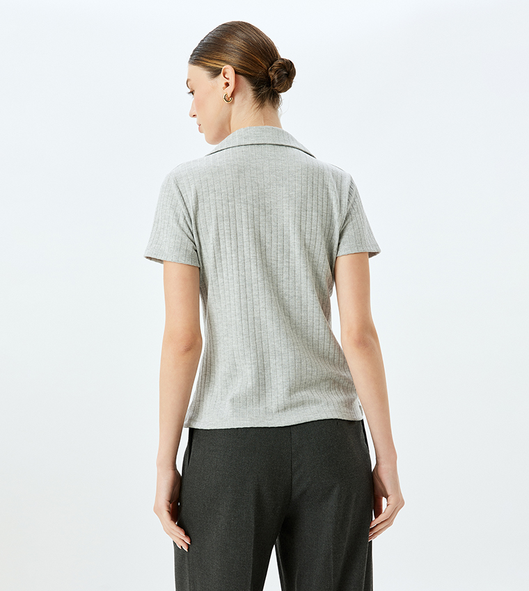 Ribbed Short Sleeves Polo T-Shirt