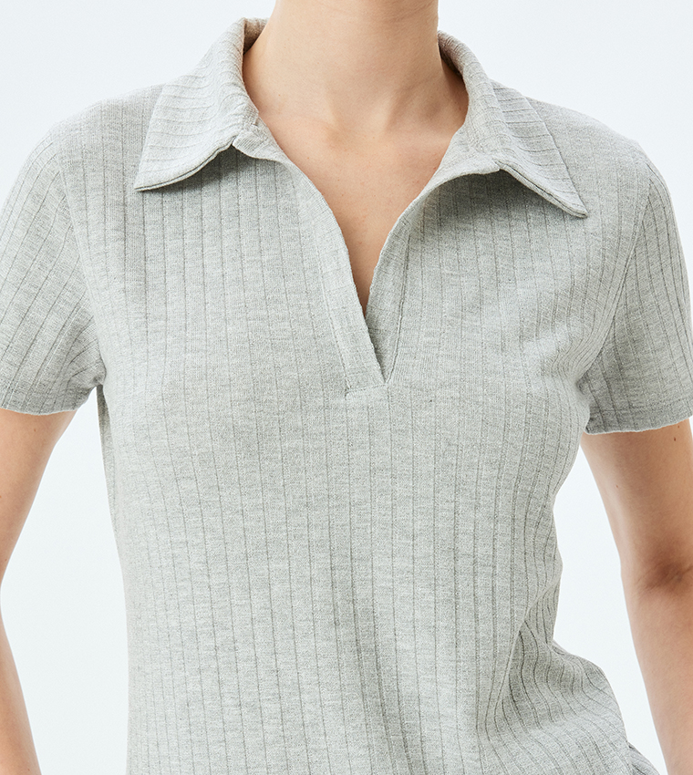 Ribbed Short Sleeves Polo T-Shirt