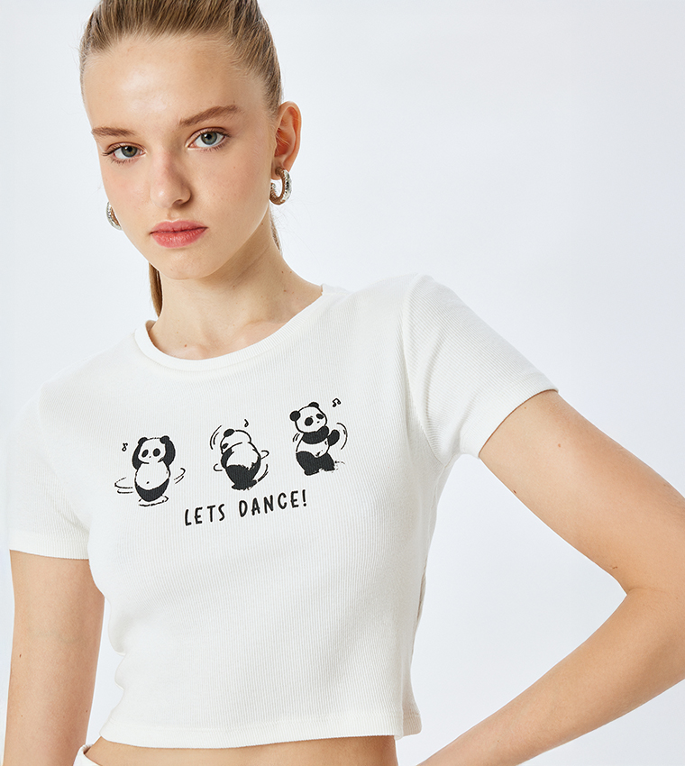 Printed Crew Neck Crop T-Shirt