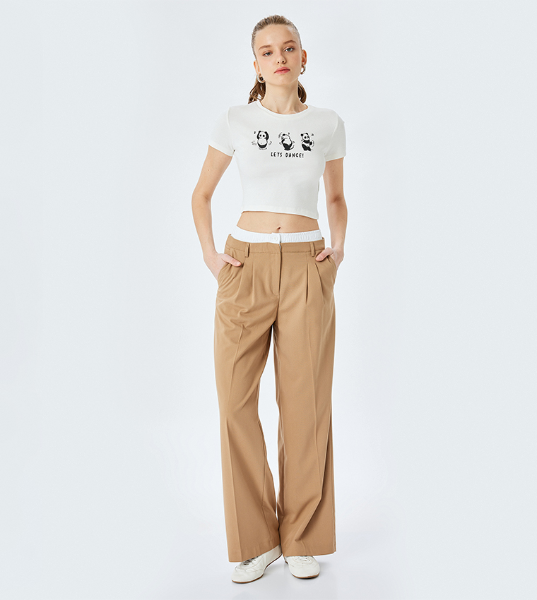 Printed Crew Neck Crop T-Shirt