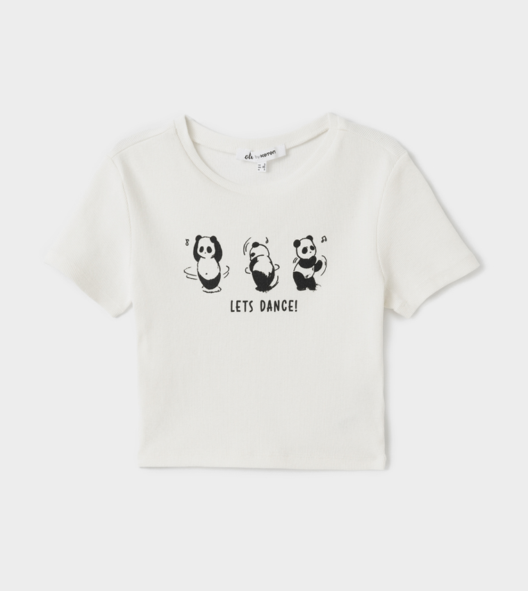 Printed Crew Neck Crop T-Shirt