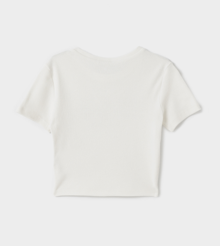 Printed Crew Neck Crop T-Shirt