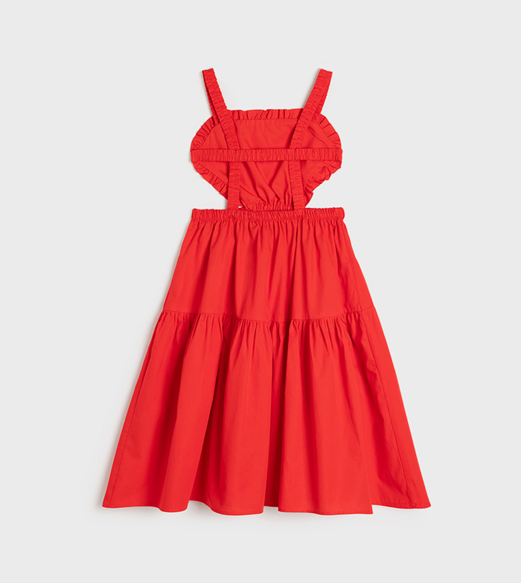 Solid Shoulder Strap Tiered Dress