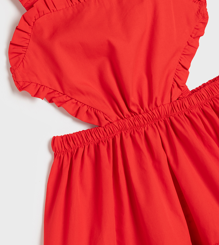 Solid Shoulder Strap Tiered Dress