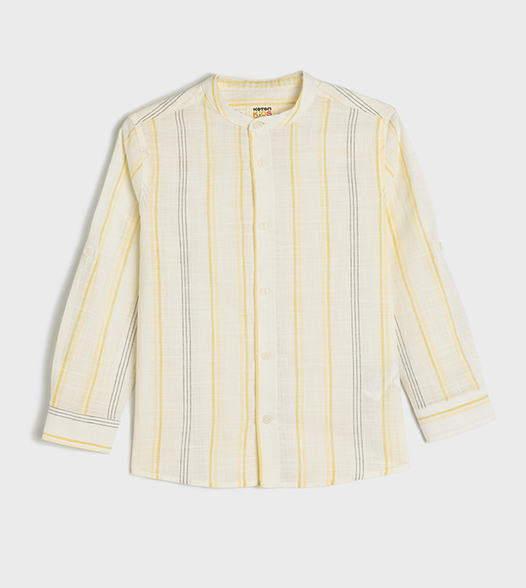 Striped Mandarin Collar Shirt