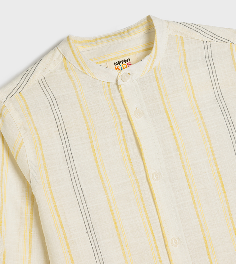 Striped Mandarin Collar Shirt