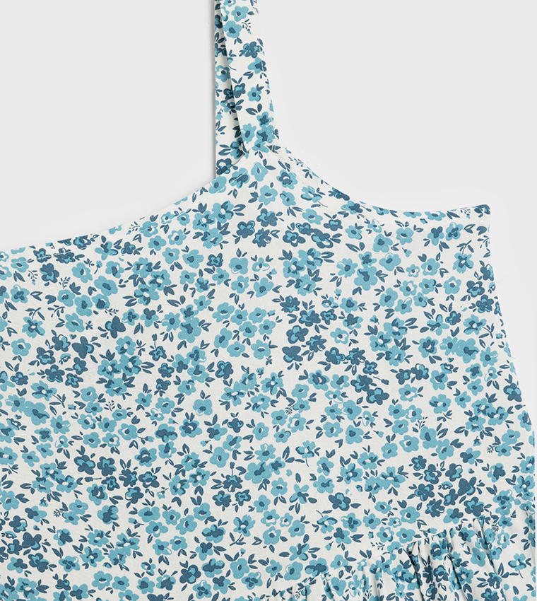 Floral Printed Shoulder Strap Viscose Midi Dress