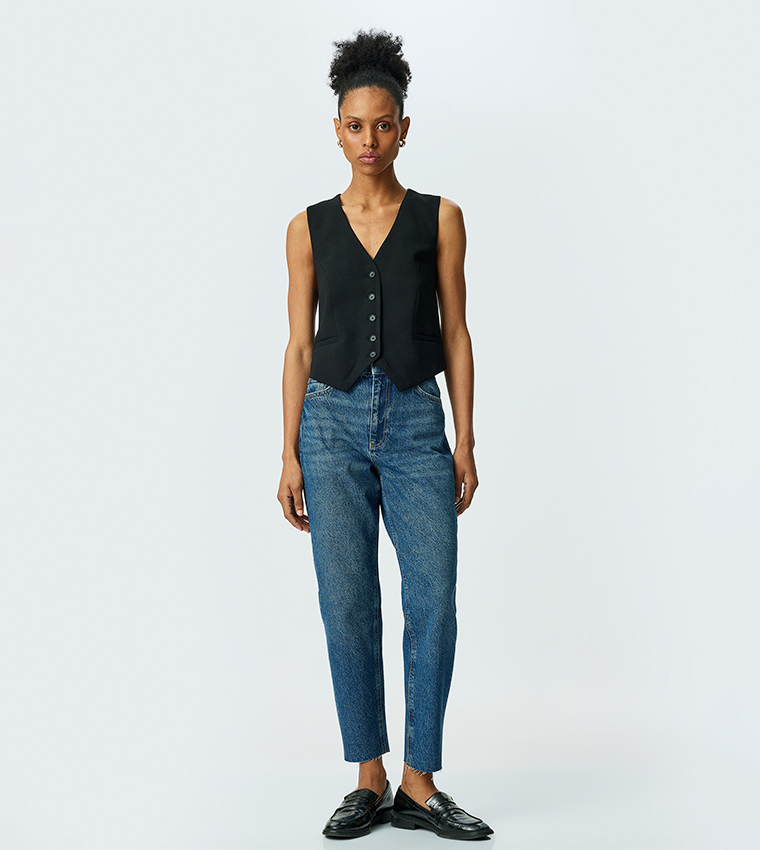 Washed High-Rise Mom Fit Jeans