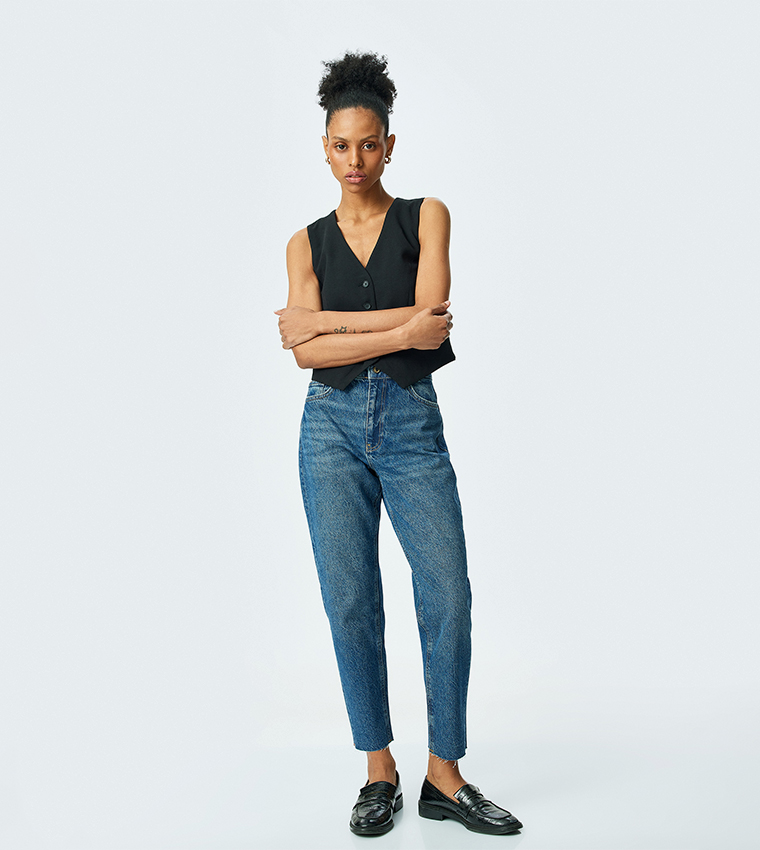 Washed High-Rise Mom Fit Jeans