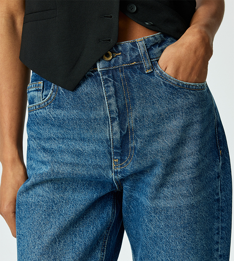Washed High-Rise Mom Fit Jeans