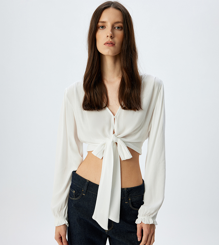 Textured Long Sleeves Crop Top