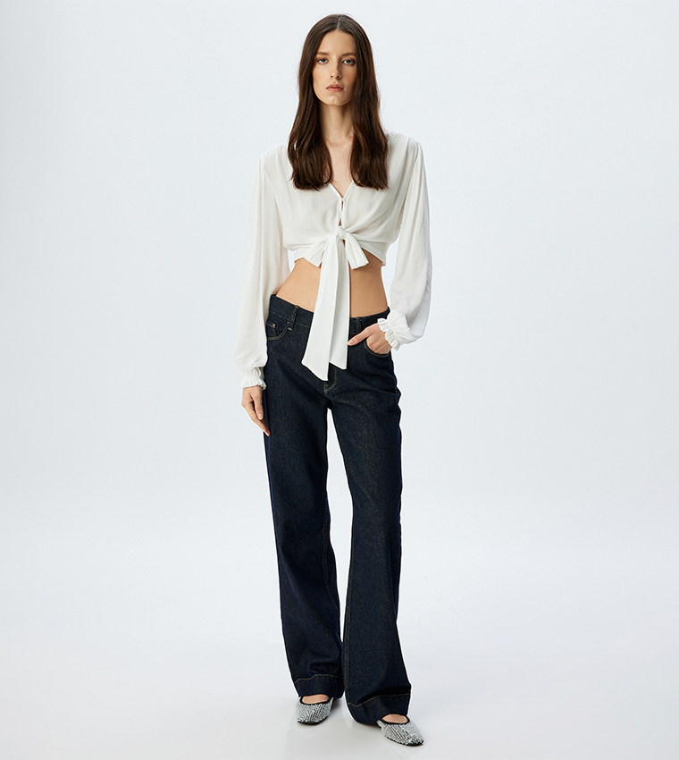 Textured Long Sleeves Crop Top