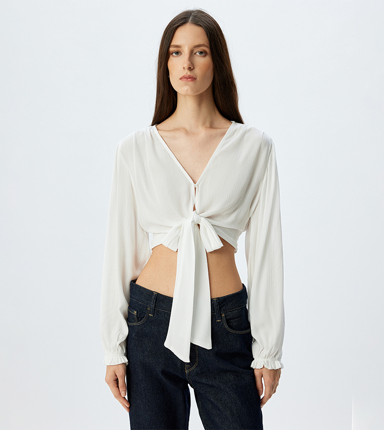 Textured Long Sleeves Crop Top