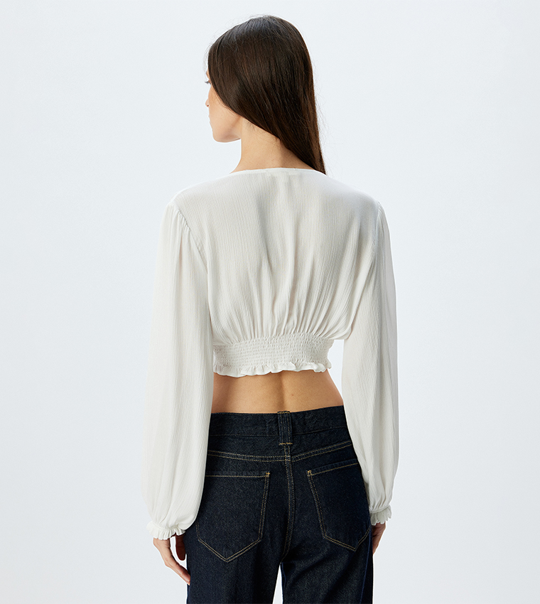 Textured Long Sleeves Crop Top