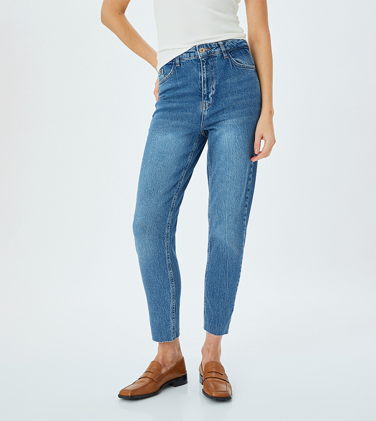 Washed High-Rise Mom Fit Jeans