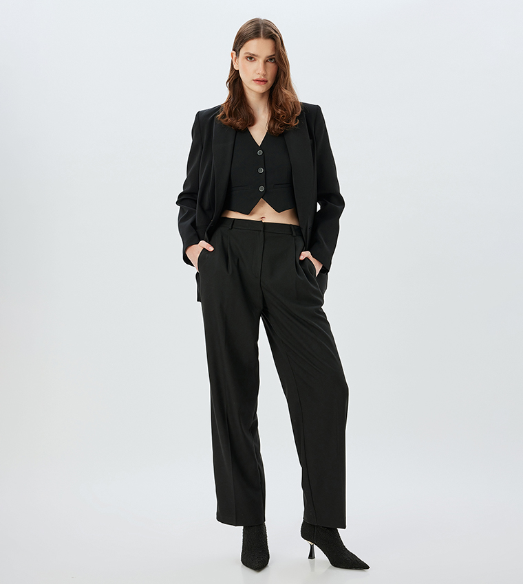 Pleat Detail Straight Fit Trousers