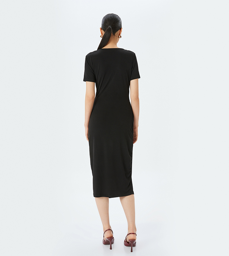 Ruched Short Sleeves Midi Dress