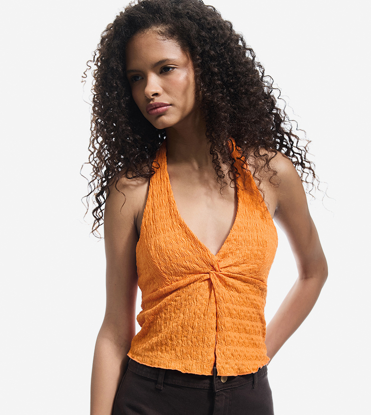 Textured Halterneck Crop Top