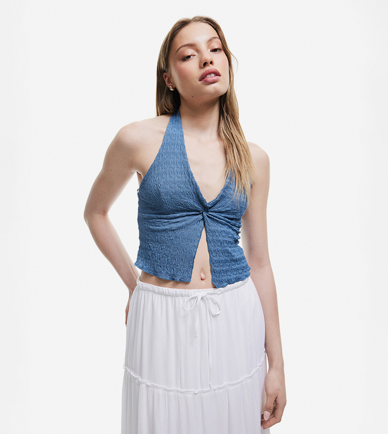 Textured Halterneck Crop Top