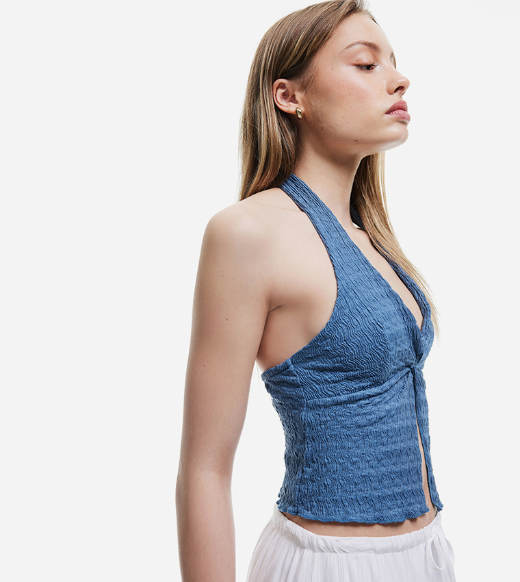 Textured Halterneck Crop Top