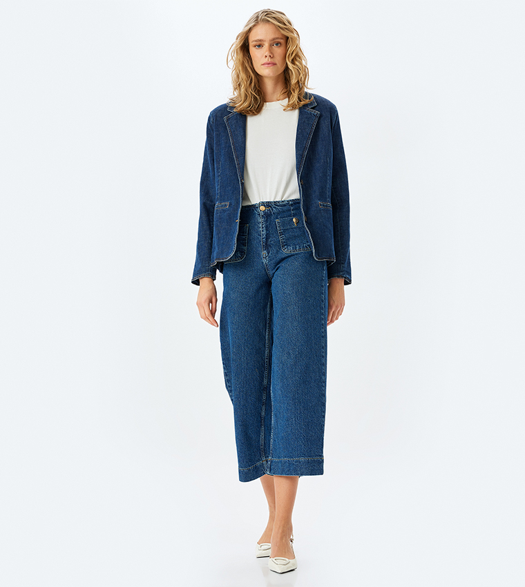 Solid High Waist Cropped Jeans