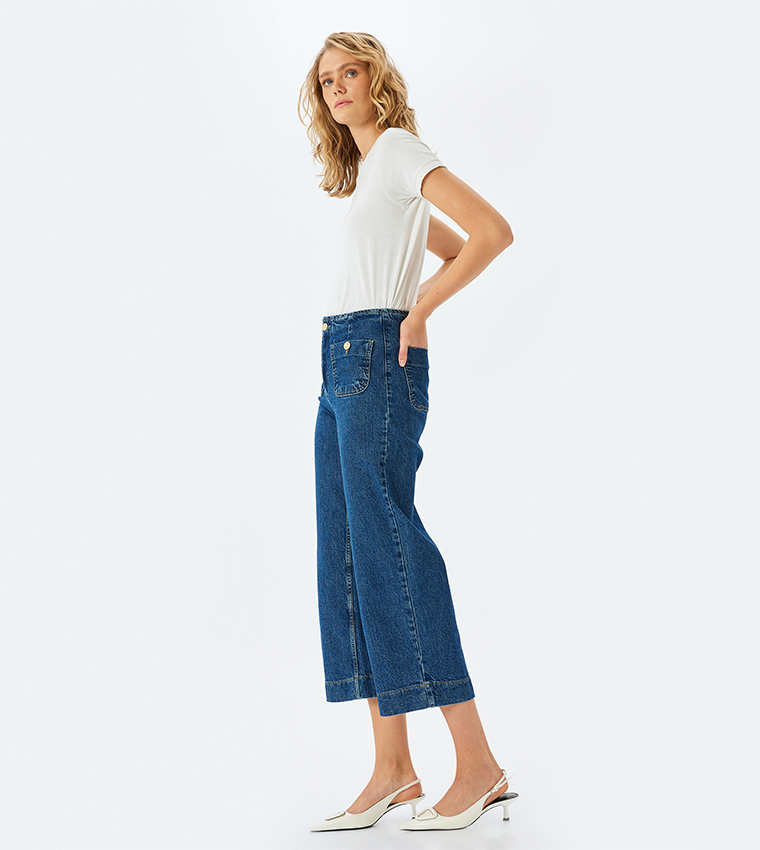 Solid High Waist Cropped Jeans