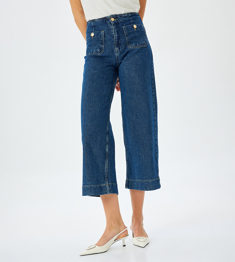 Solid High Waist Cropped Jeans