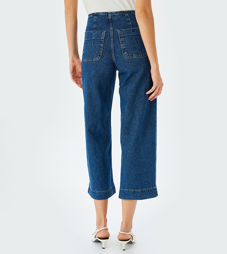 Solid High Waist Cropped Jeans