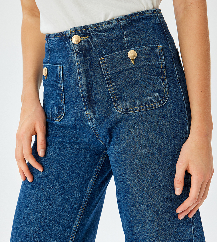 Solid High Waist Cropped Jeans