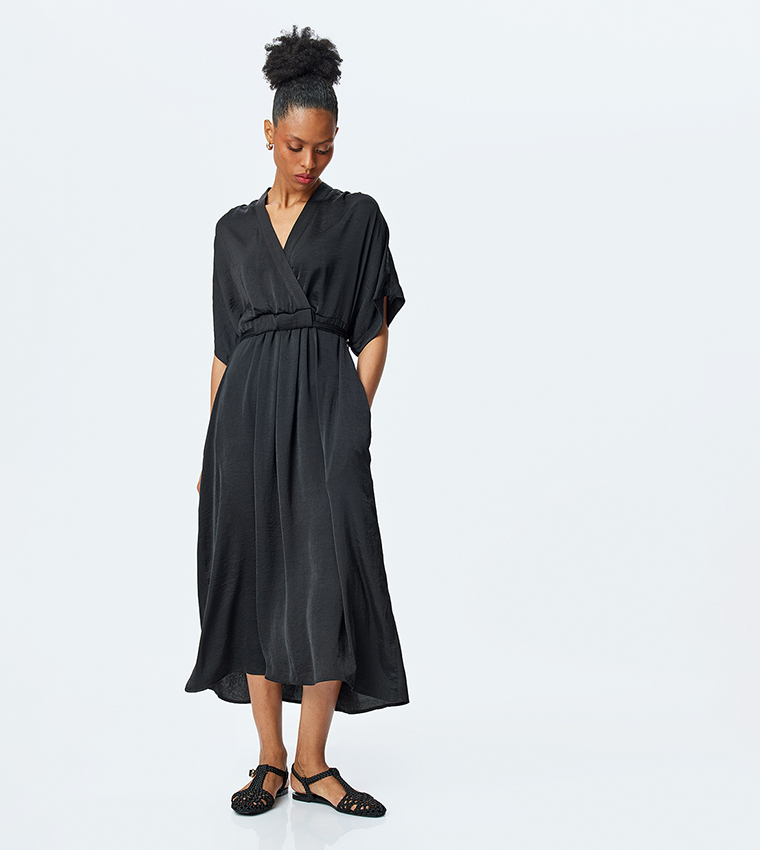 Short Sleeves Satin Midi Dress