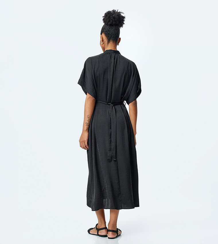 Short Sleeves Satin Midi Dress