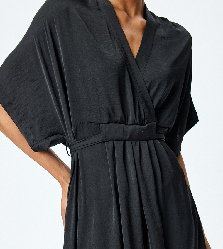 Short Sleeves Satin Midi Dress
