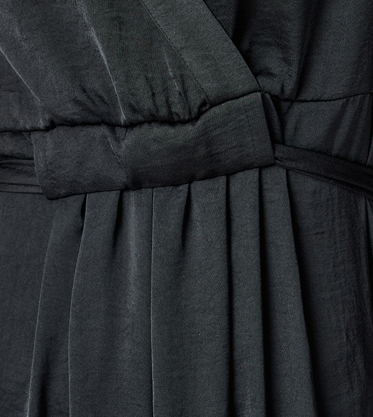Short Sleeves Satin Midi Dress
