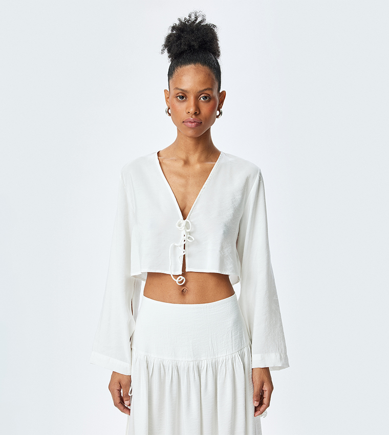 Textured Long Sleeves Crop Top