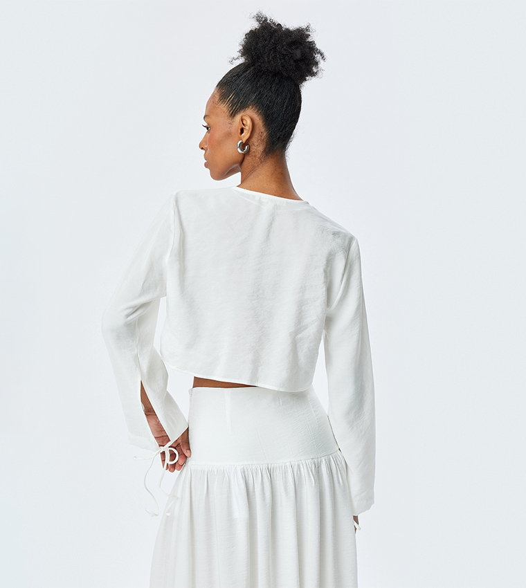 Textured Long Sleeves Crop Top