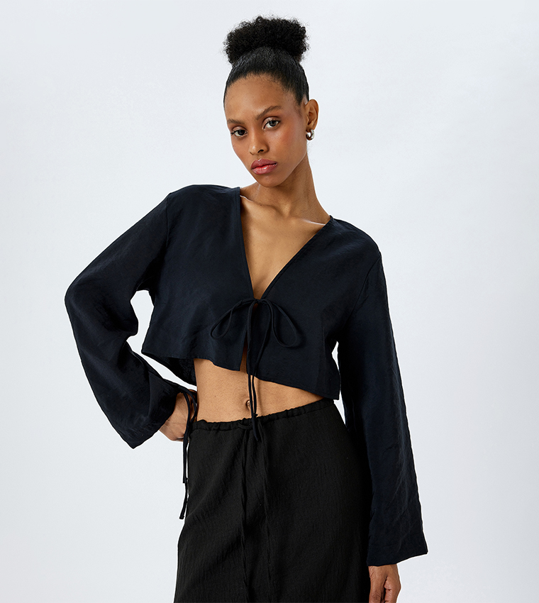 Textured Long Sleeves Crop Top