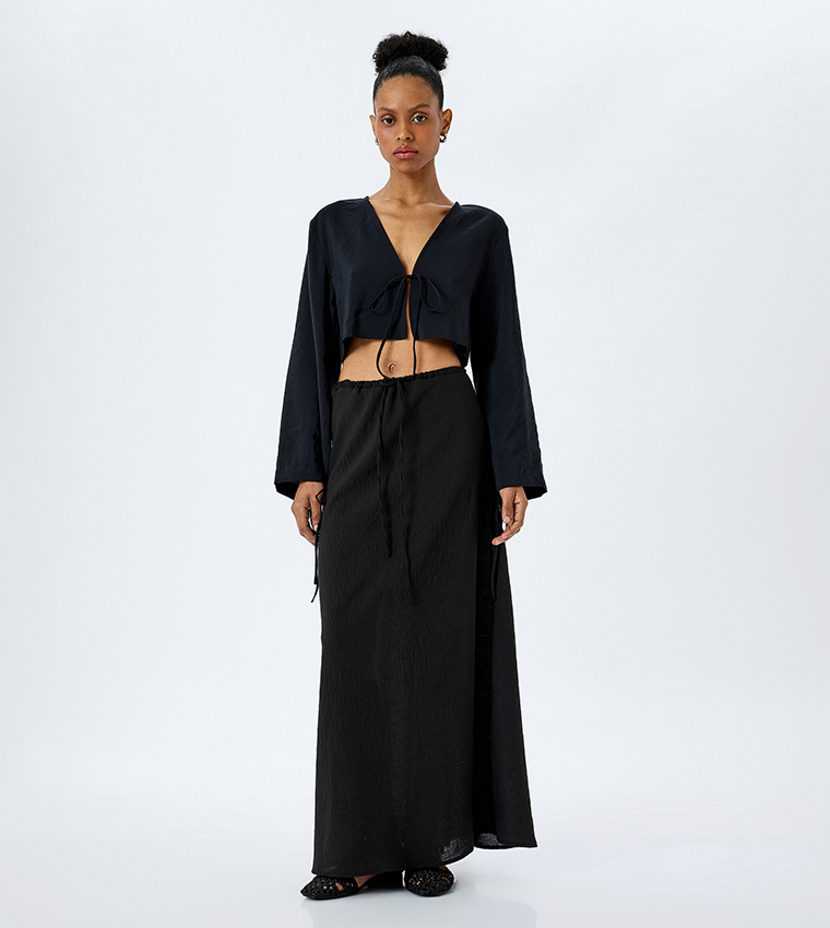 Textured Long Sleeves Crop Top